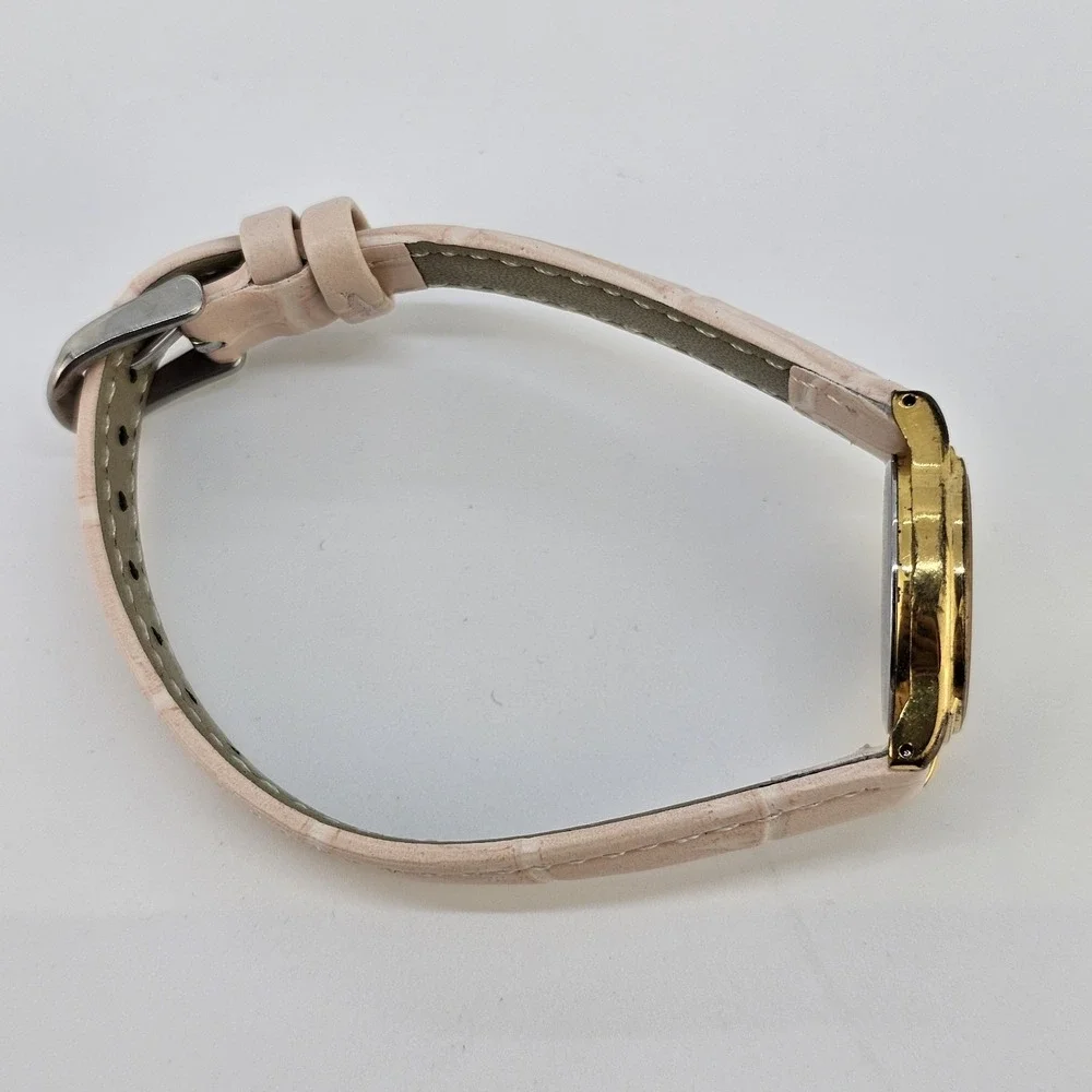 VTG Seiko Women Watch 22MM Cream Dial NEW Pink Leather Bands Battery Up to‎ 6.5